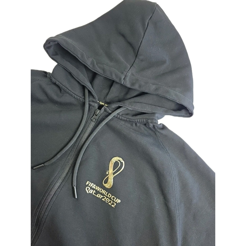 FIFA World Cup Qatar 2022 Full Zip BLACK Hoodie Mens GOLD LETTERING FULL ZIP XL‎